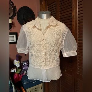 Vintage 1950’s Elegant sheer Lace Button-Up Blouse